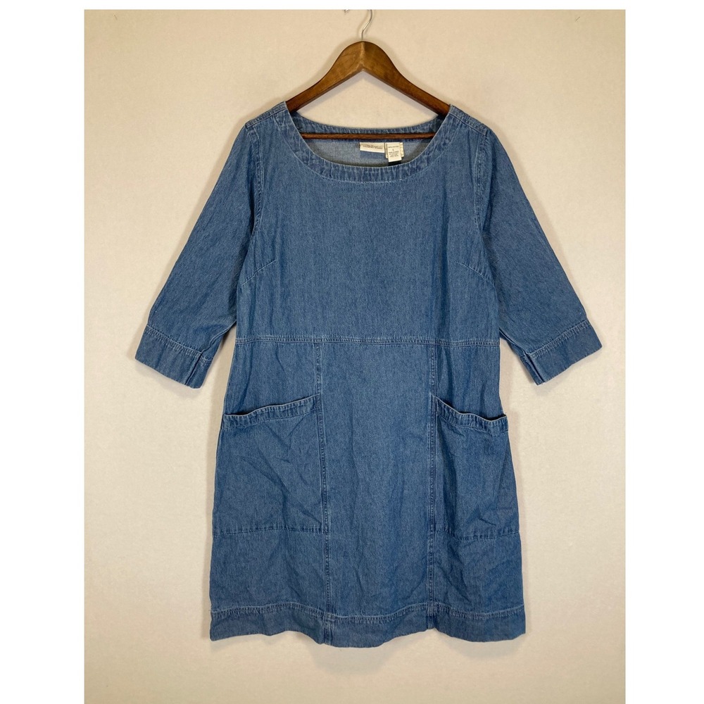 Cottagecore The Vermont Country Store Women Large Blue Denim Pocket Shift Dressโ